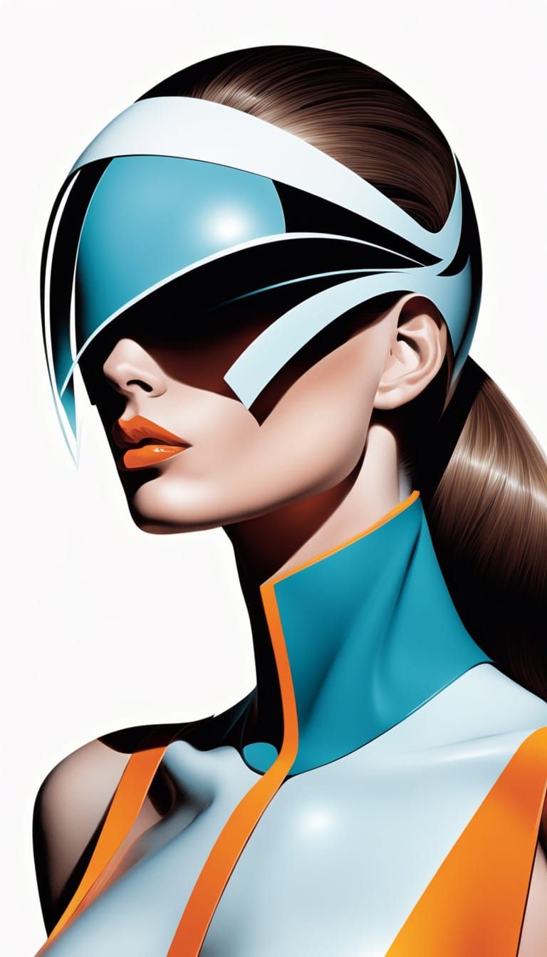 Minimalist Futuristic Woman with Flawless Athletic Build in...