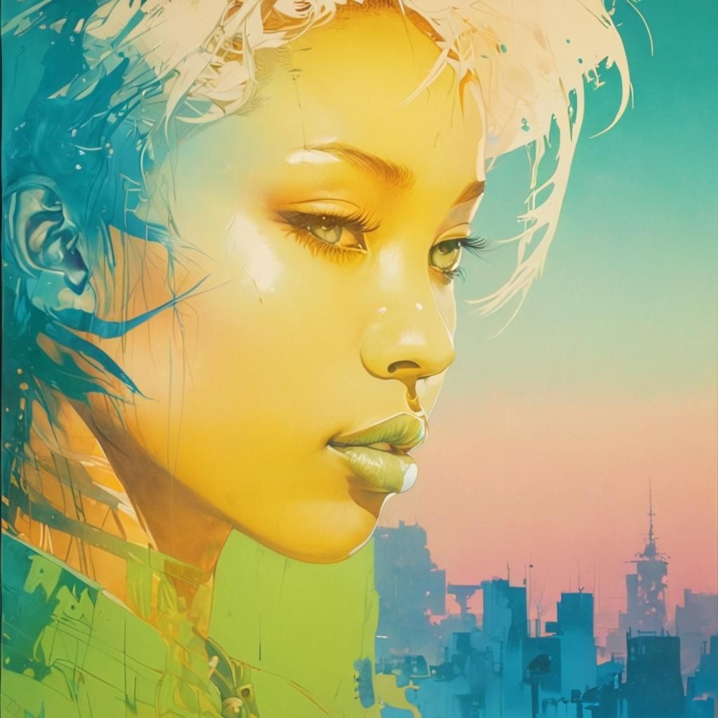 beautiful Cyberpunk African Lady, Stunning, dramatic, green ...