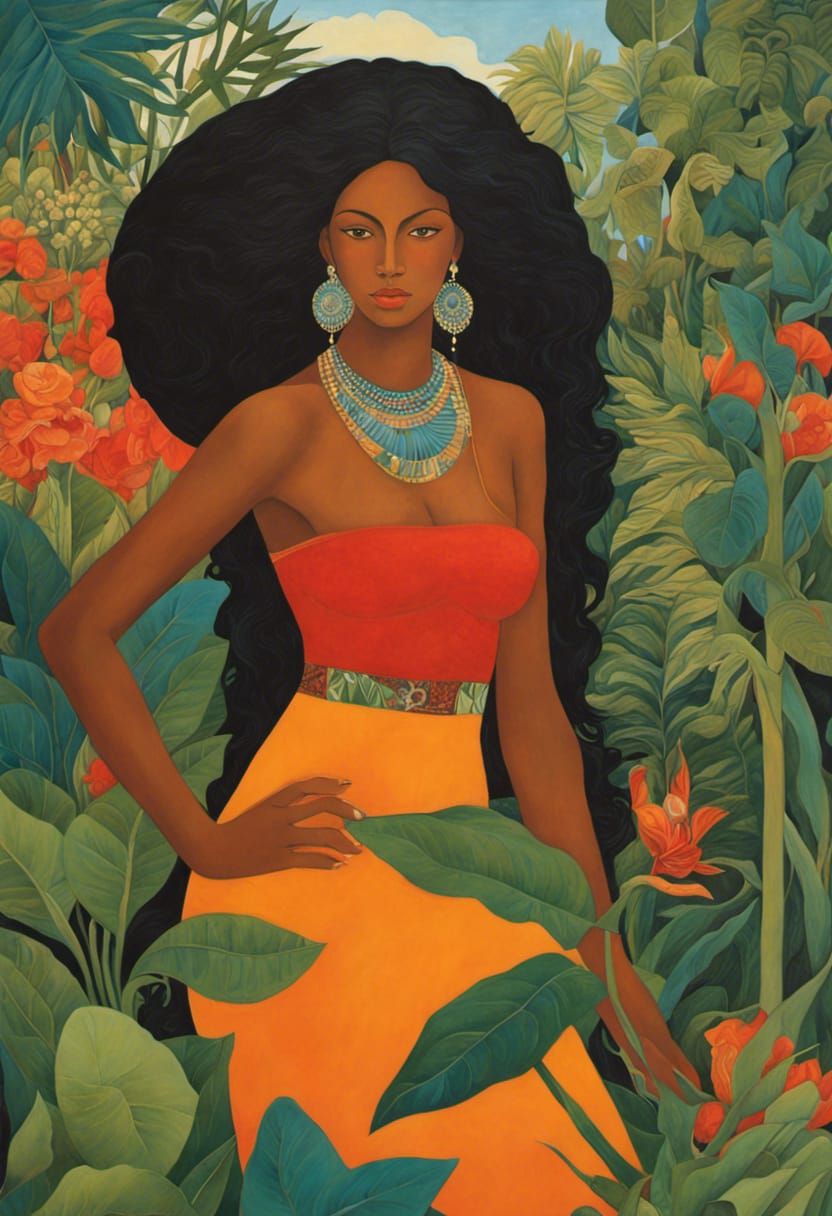 Exotic Woman in Garden, Golden Age Illustration
