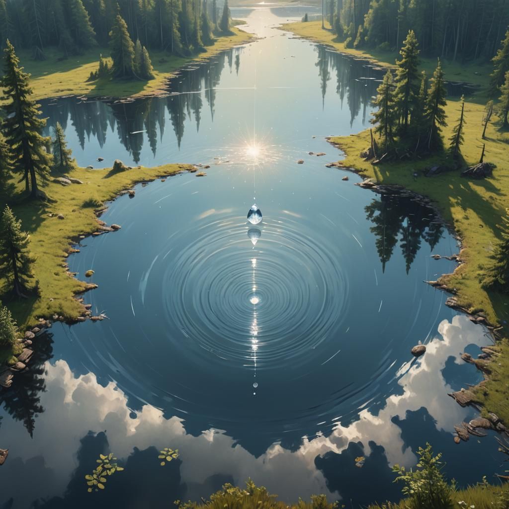 Crystal Teardrop Falls into Mirrored Lake