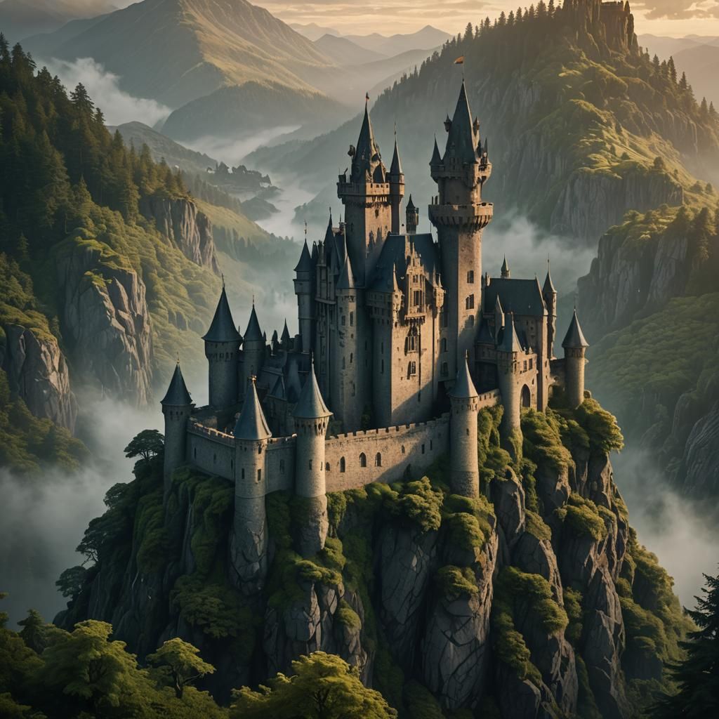 Dark Fantasy Castle on Misty Mountain