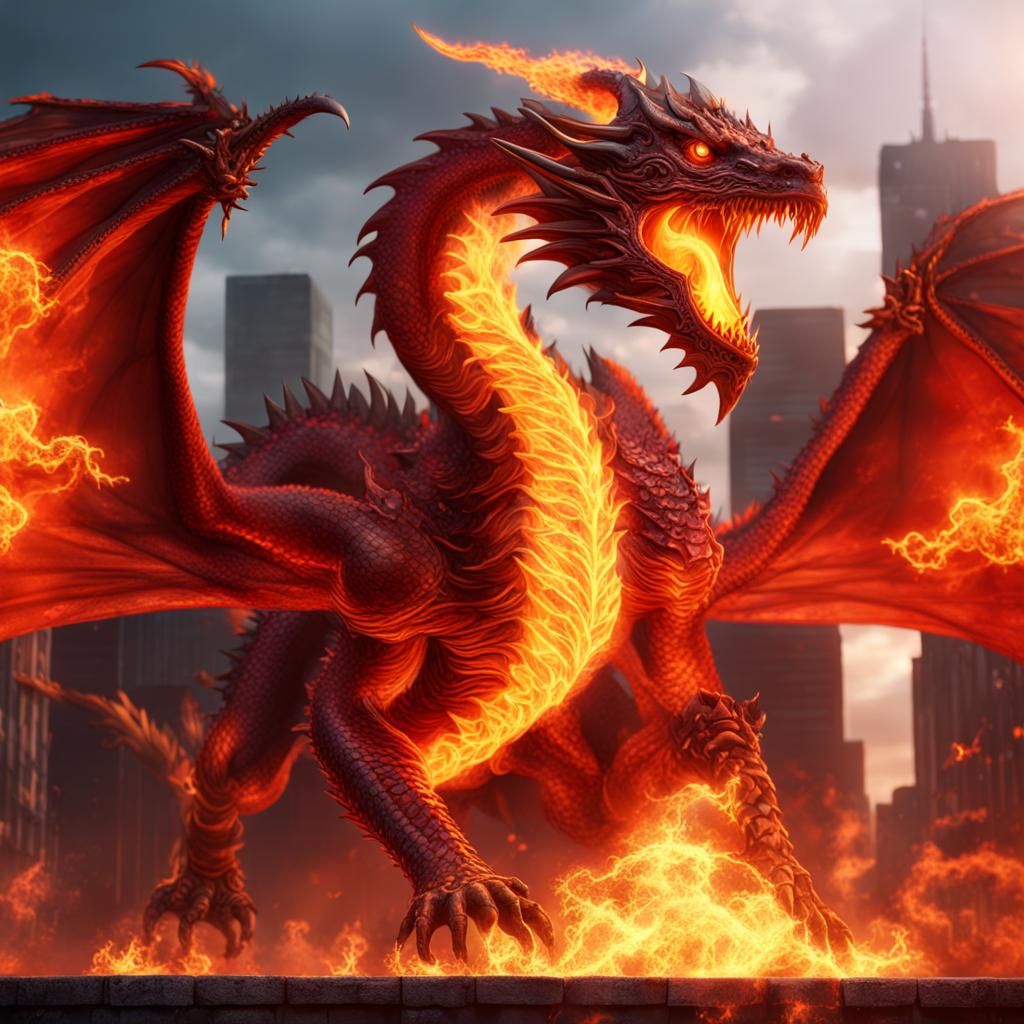 Fiery Dragon Burns City: Fantasy Concept Art