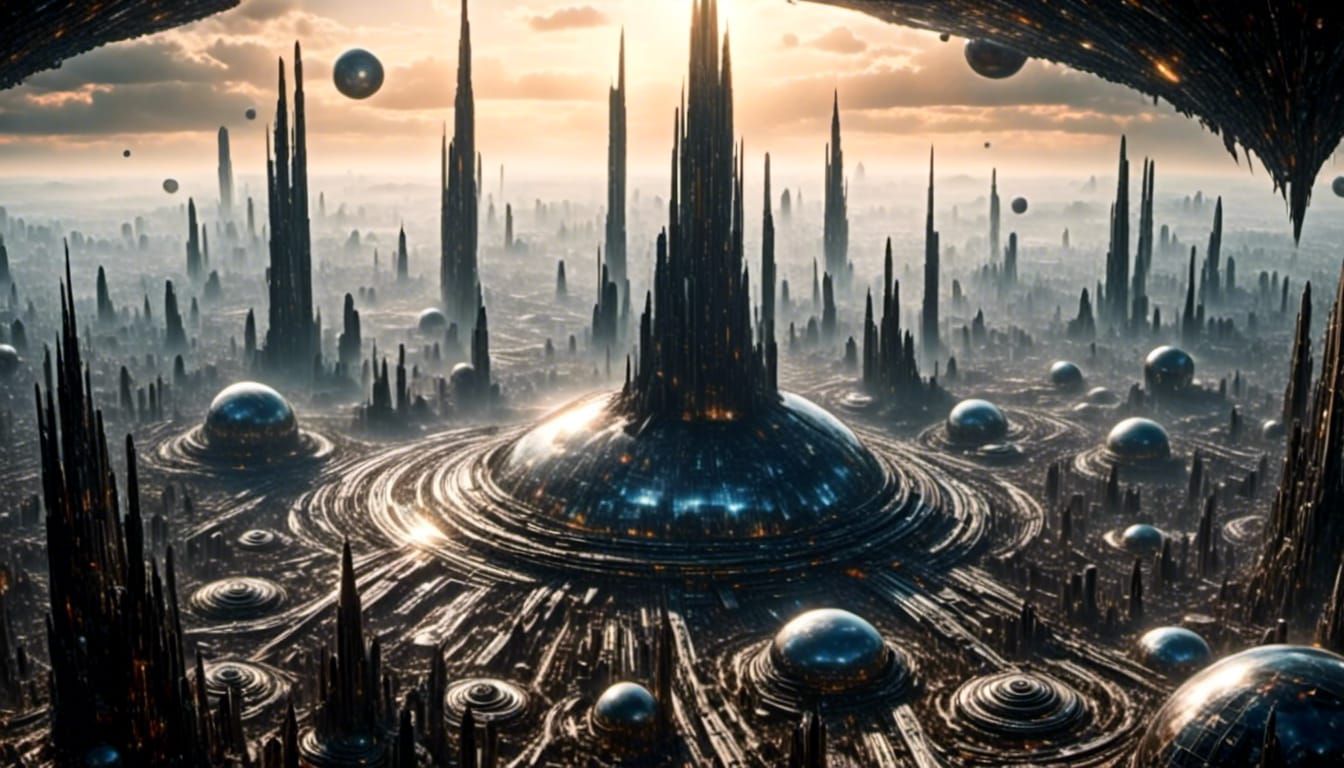 Futuristic Space City Orbiting Earth