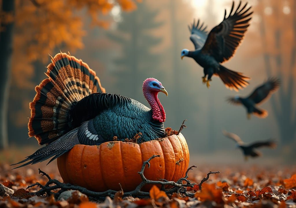 Hyperrealistic Turkey in Pumpkin with Eagles