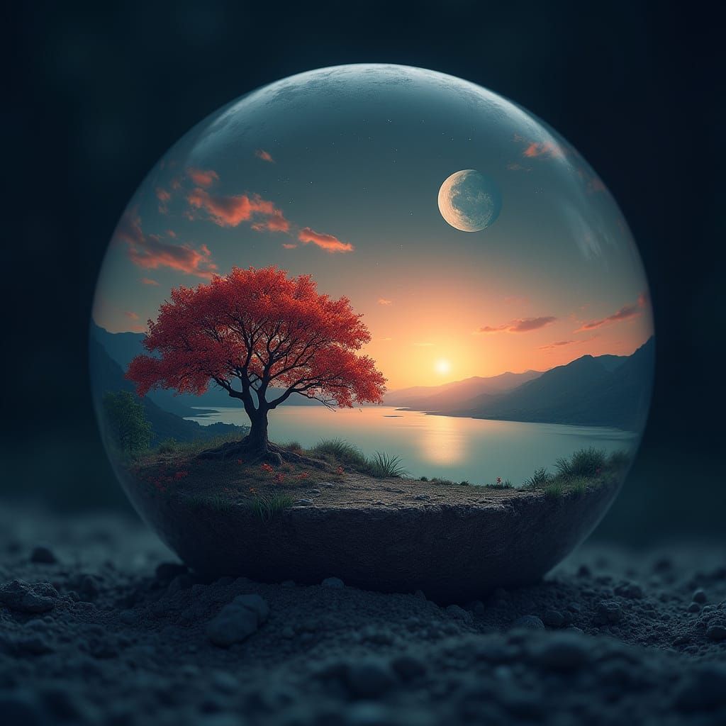 Dreamy Night Landscape in Crescent Moon