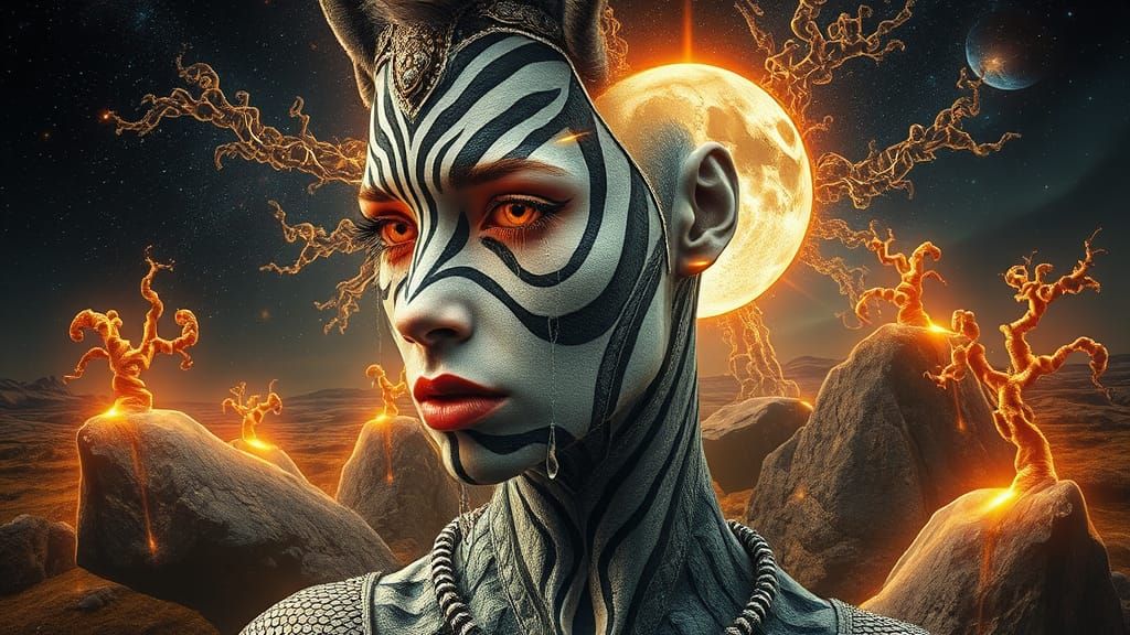 Surreal Transhumanist Woman at Mycelium Nexus