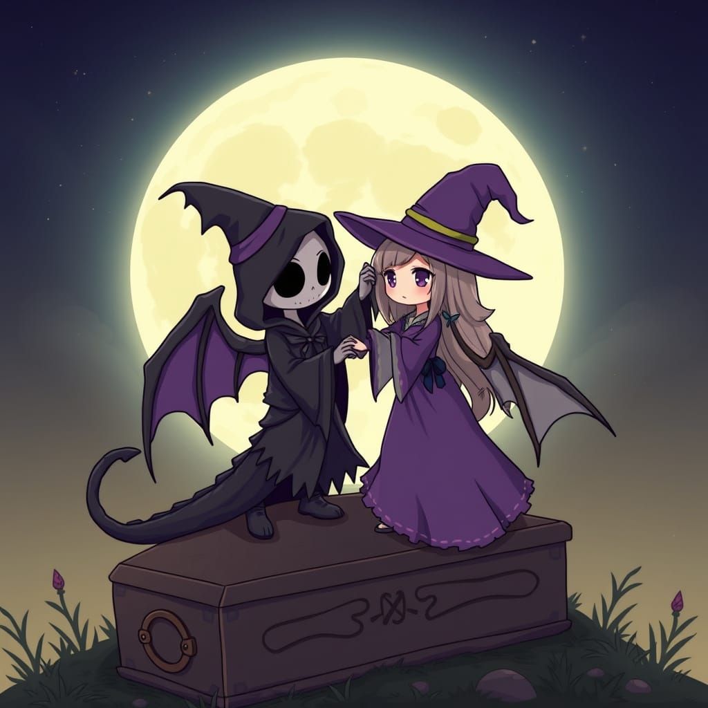 Mysterious Witch and Death Dance in Epic Fantasy Style