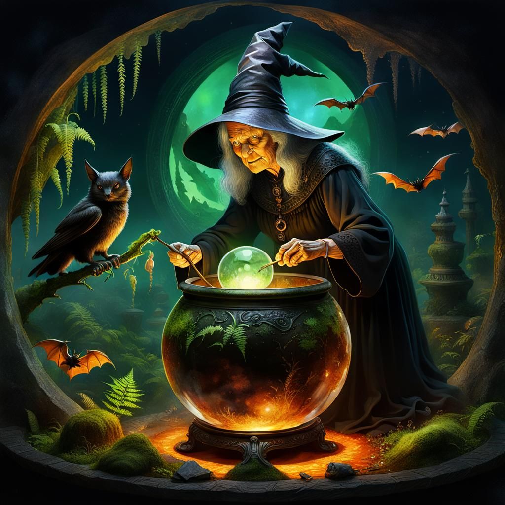 Mystical Witch in Crystal Ball Matte Painting