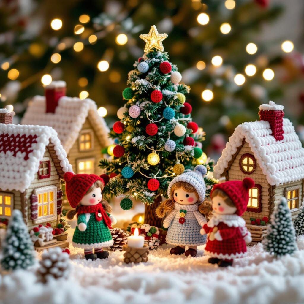 Whimsical Christmas Village of Cherry Wood Dolls
