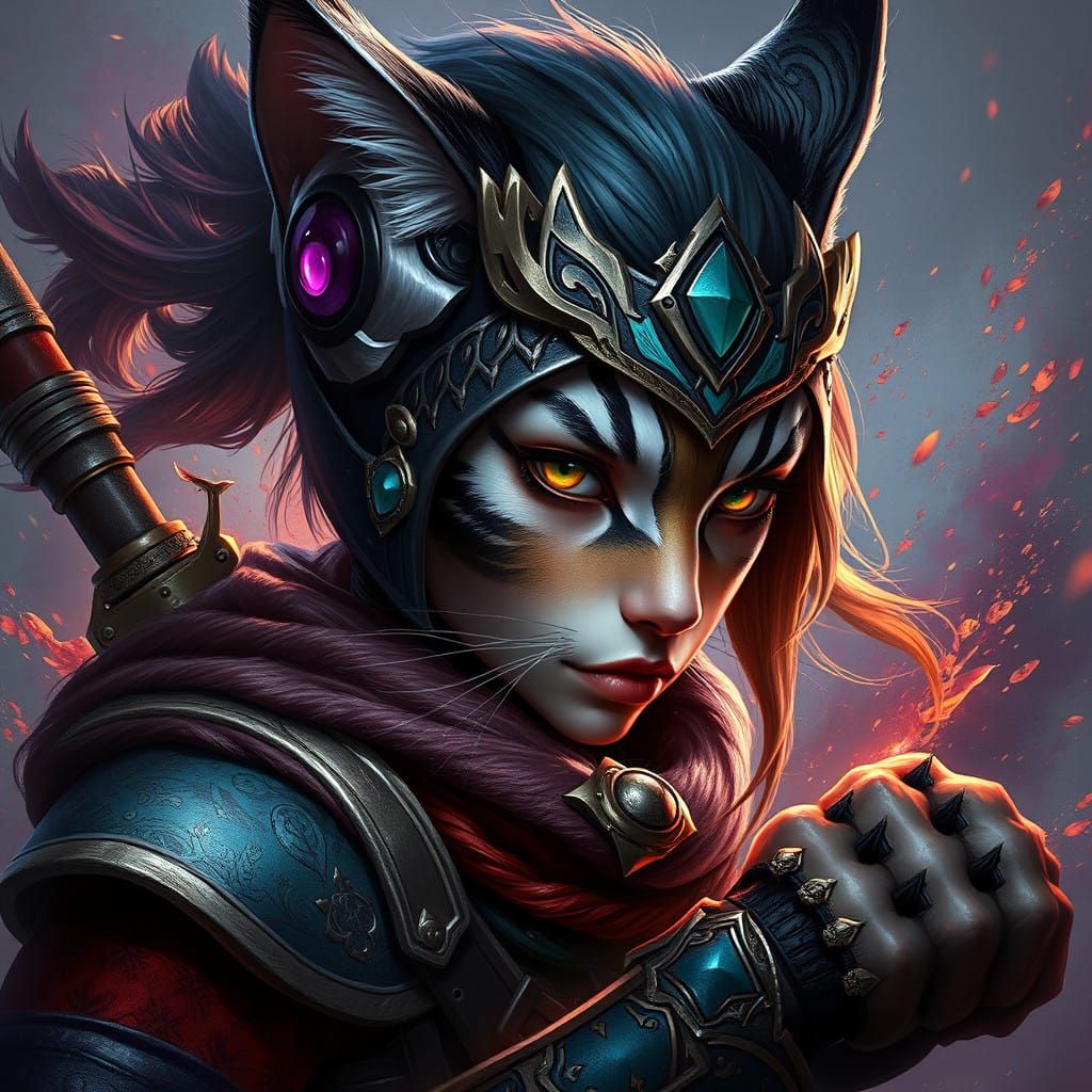 Hyperrealistic Cat Warrior Samurai in Dramatic Pose