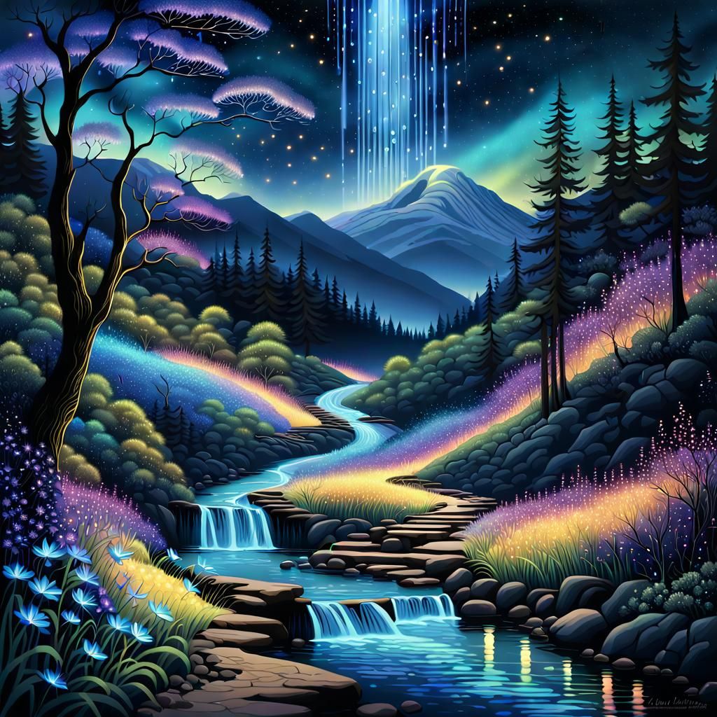 Iridescent Firefly Illuminates Ethereal Landscape