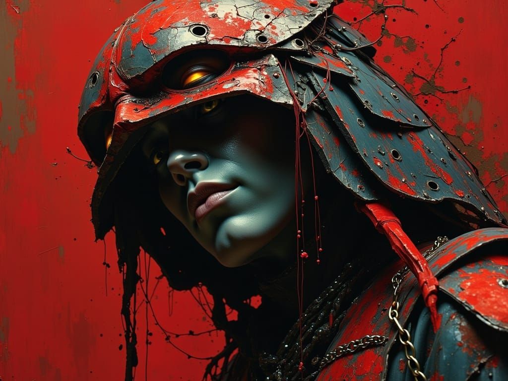 Predator Gladiator in Ceremonial Mask, Surrealist Style