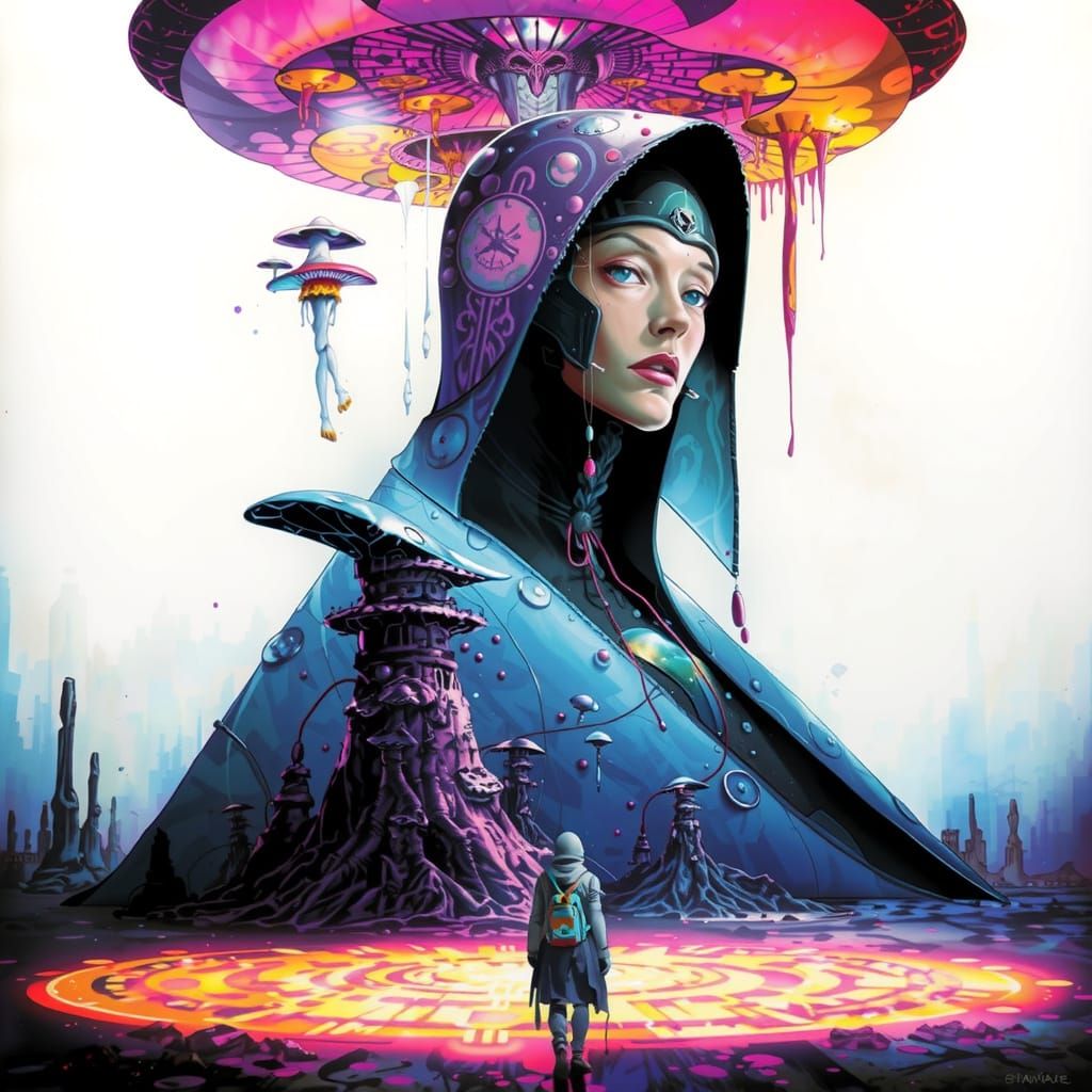 Futuristic Biopunk Spirit in Art Nouveau Style