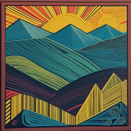 Mountain Landscape in Keith Haring & Emory Douglass Style