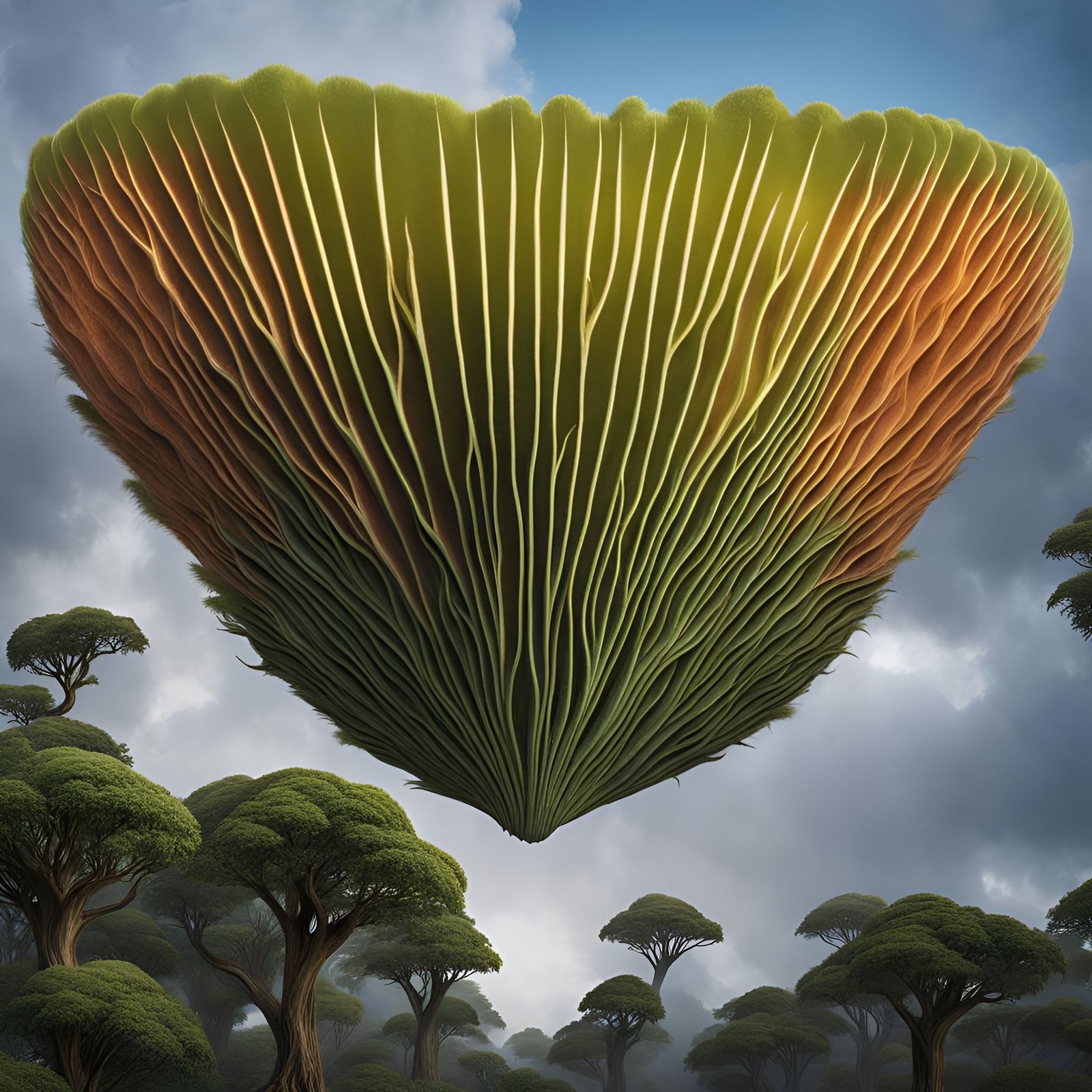 Fantastical Alien Creature Diving into Treetops