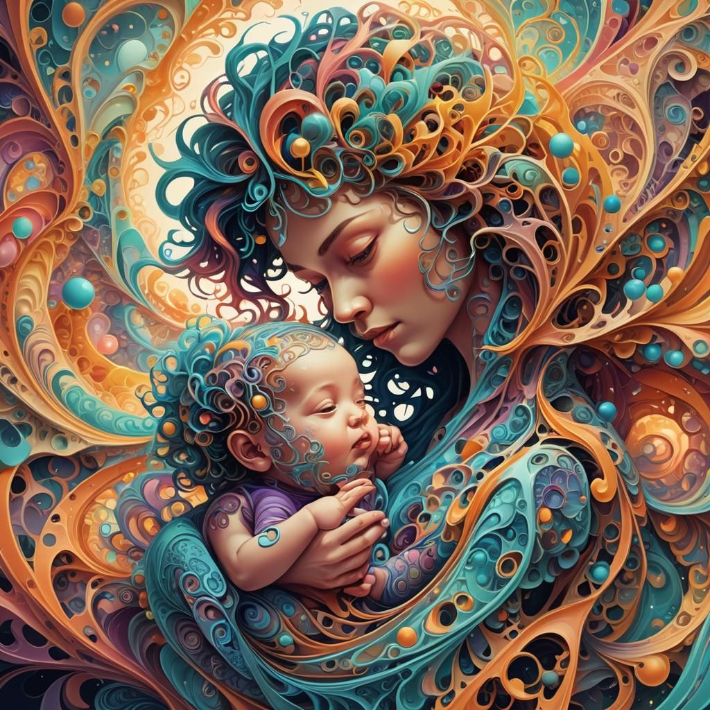 Abstract Fractal of Mother and Baby in Digital Art