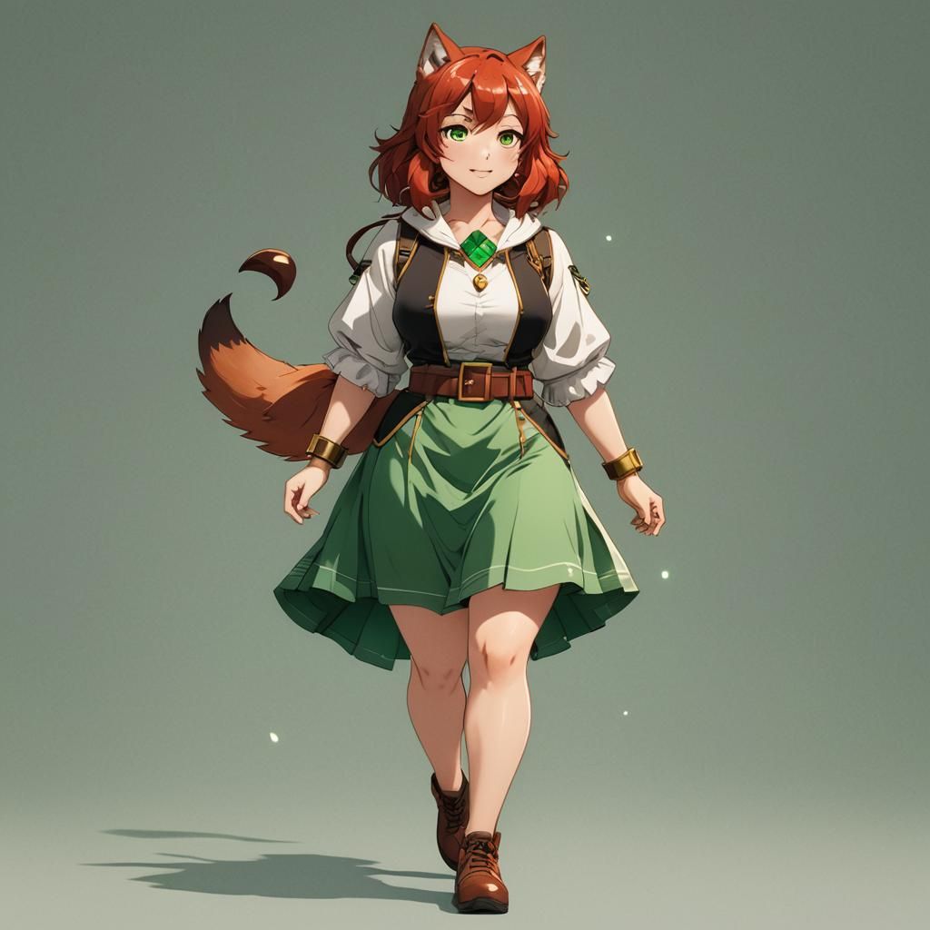 Anime Wolf Girl with Hourglass Figure in Manga Style