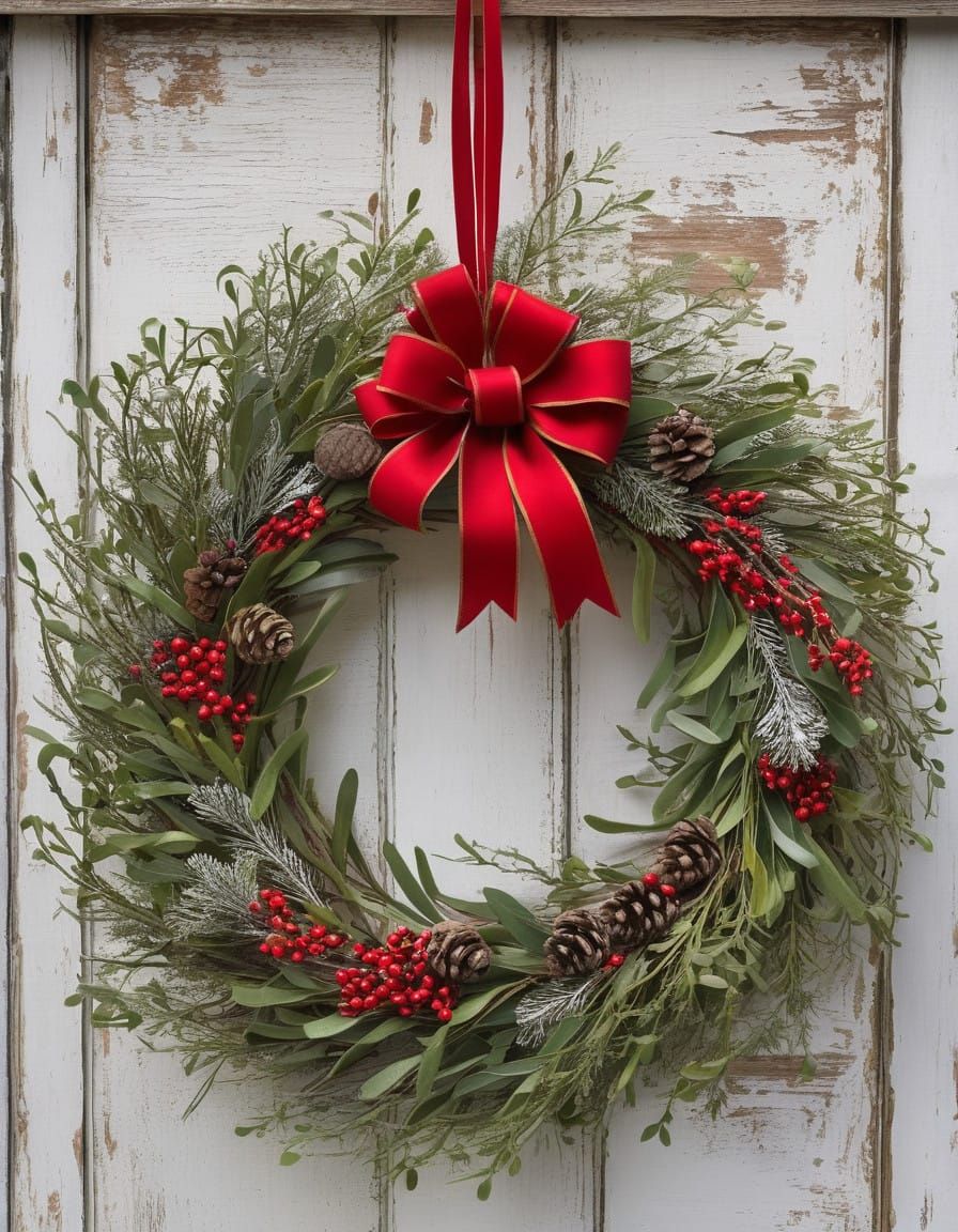 Whimsical Christmas Floral Wreath in Folk Art Style