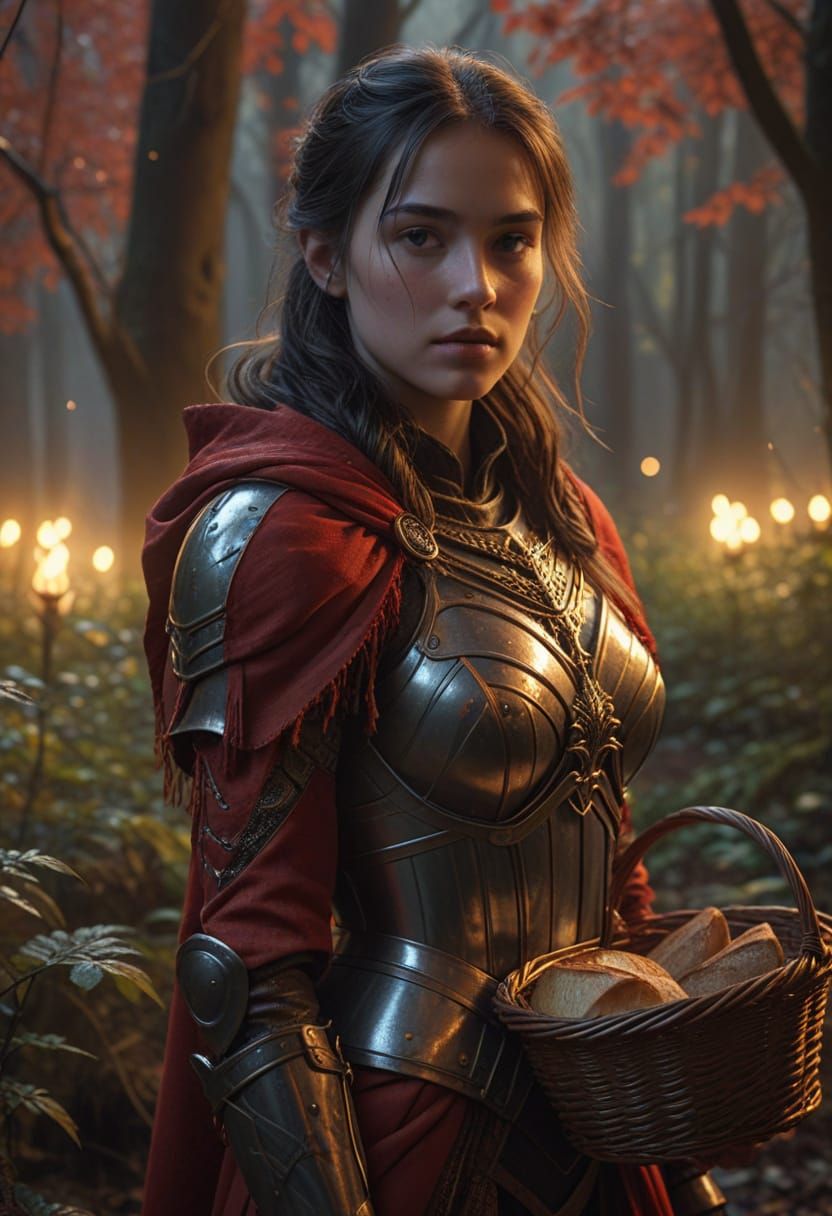 Red Riding Hood in Glass Armor, Dark Fantasy Art
