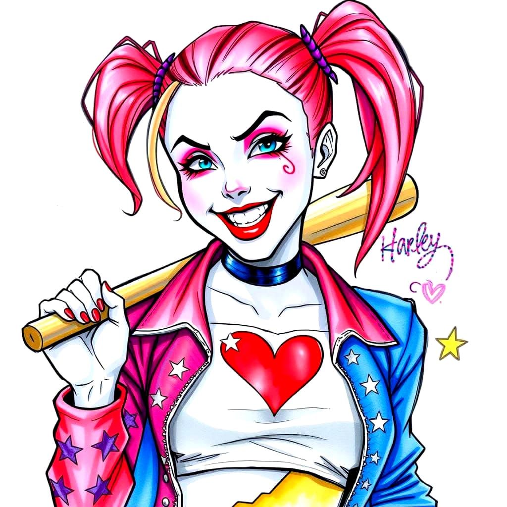 Harley Quinn Sketch in Watercolor and Pencil