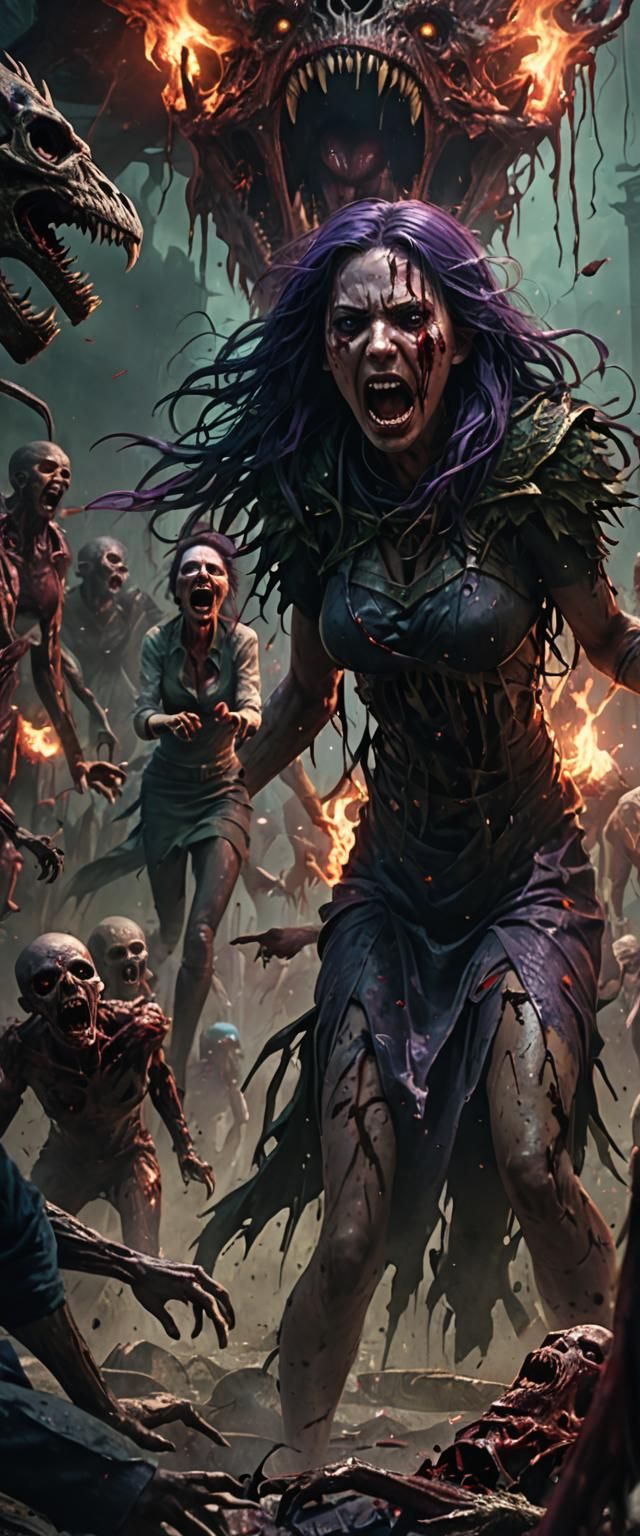 Dark Fantasy Creature Confronts Screaming Girl