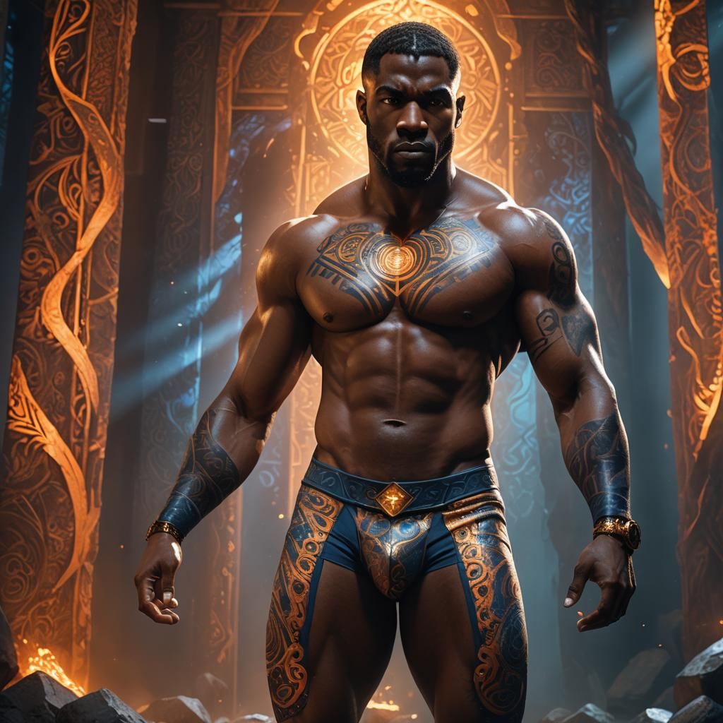 Mystical Realm: Confident Muscular Man in Digital Art