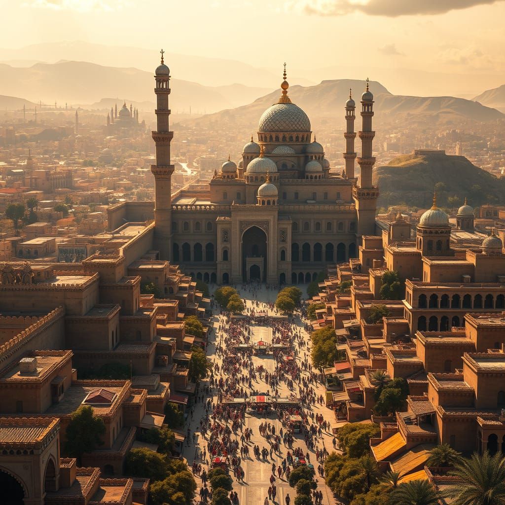 Medieval Middle Eastern Cityscape in Golden Light