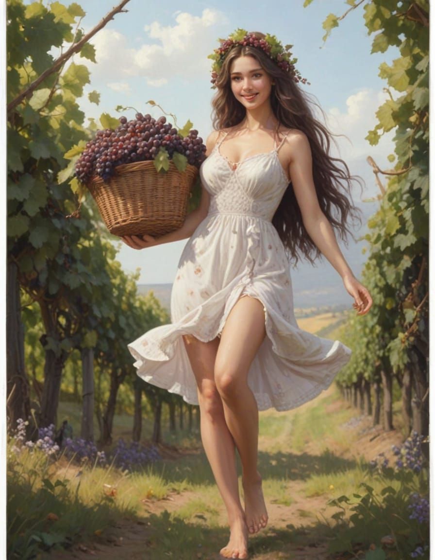 Seductive Vineyard Siren in Semi-Realistic Art