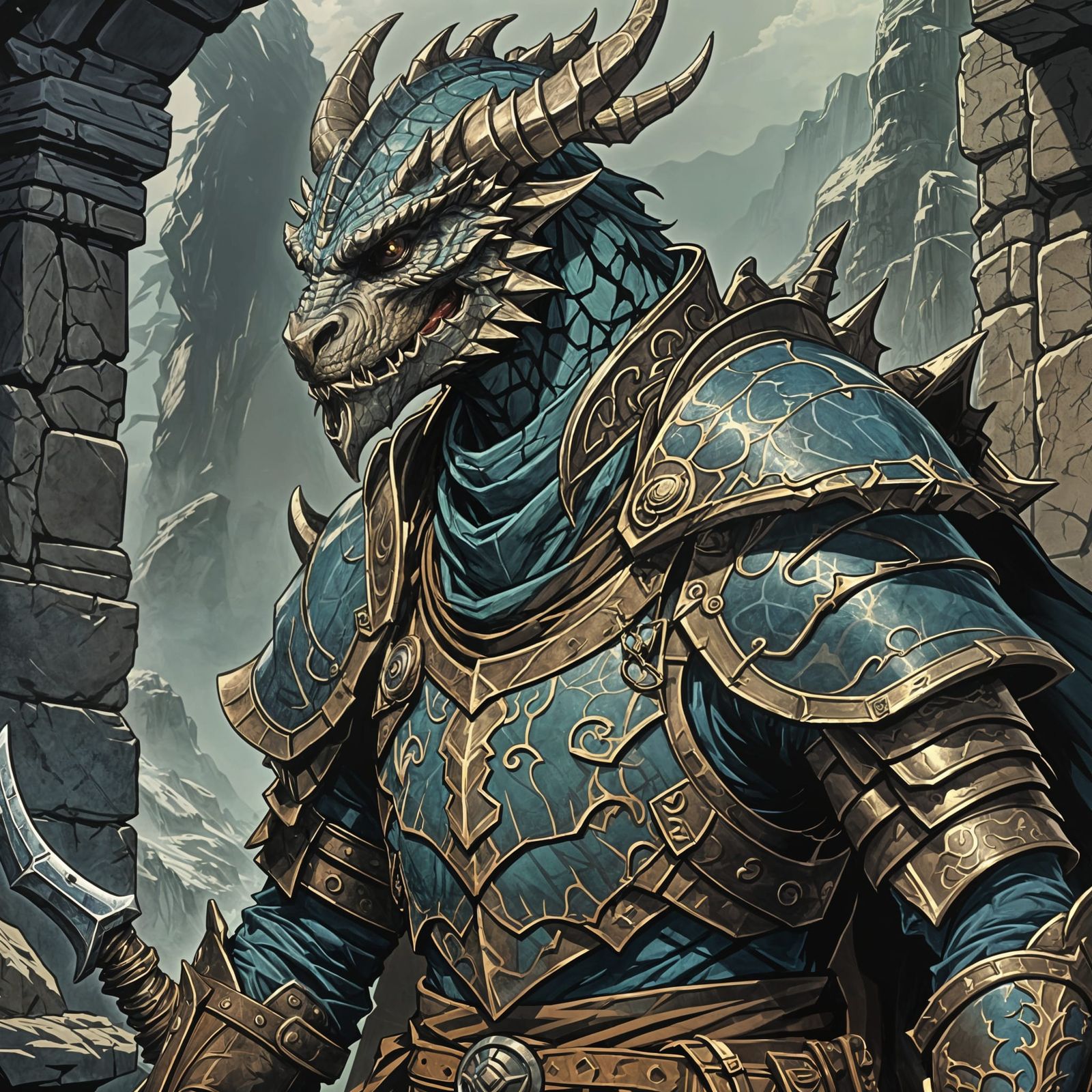 Anime Dragonborn in Cel-Shaded Style