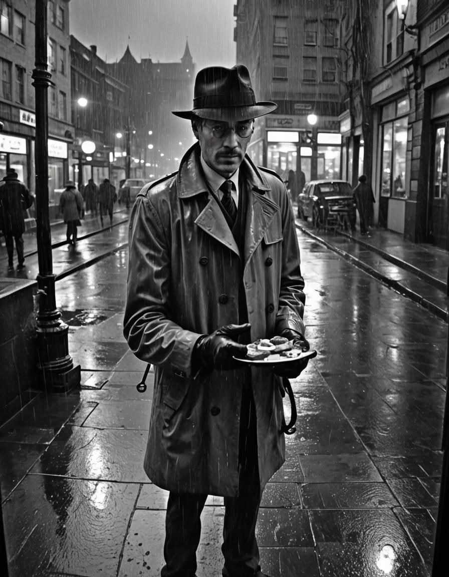 Rainy Midnight Street Reflections in High Contrast