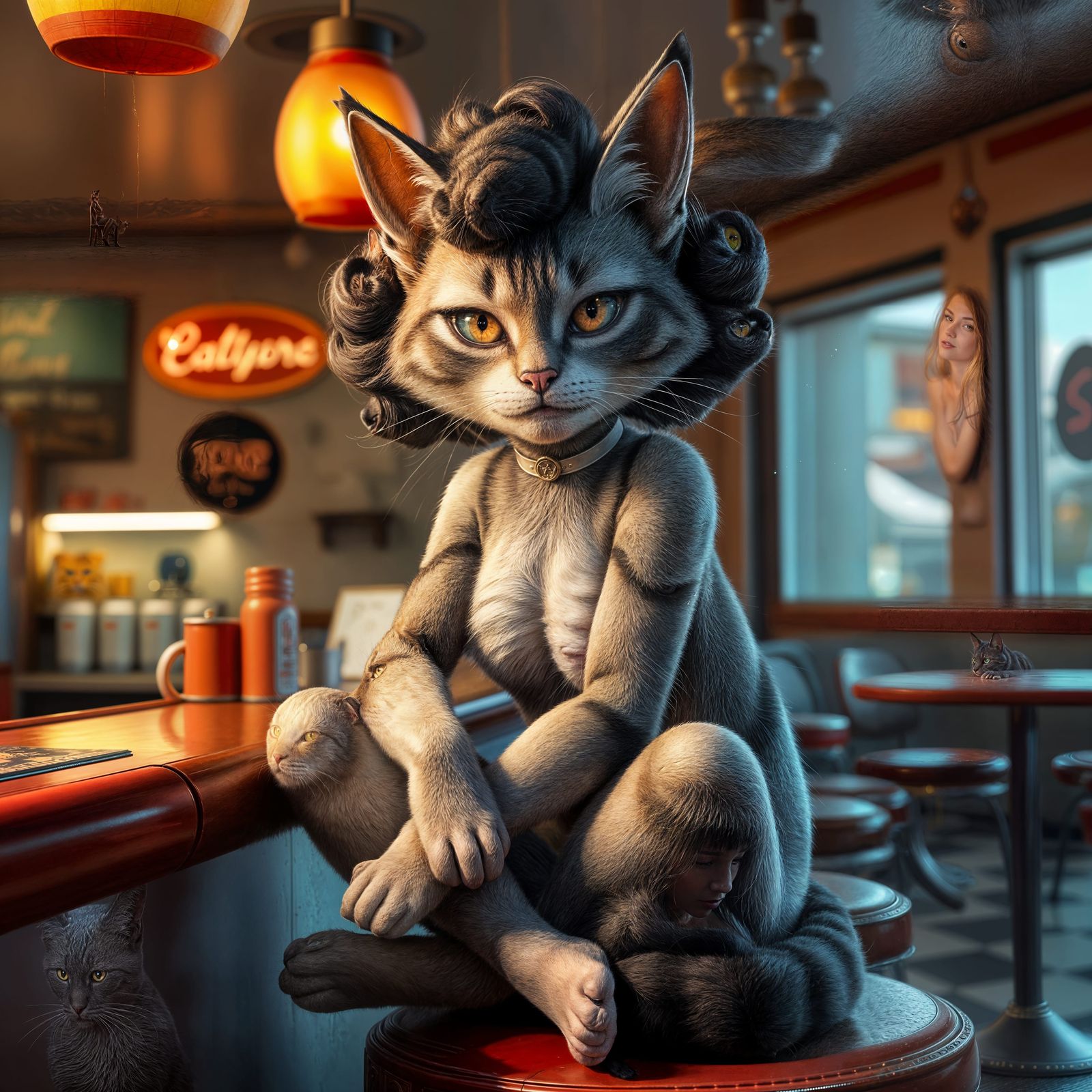 Pin-up Cat Sizzles in Retro Diner