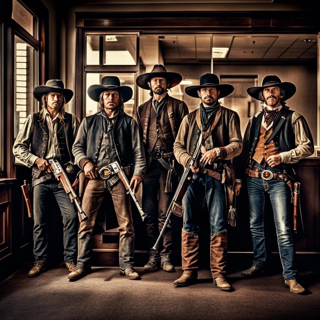 Seven Gunslingers Rob a Bank in the Old West
