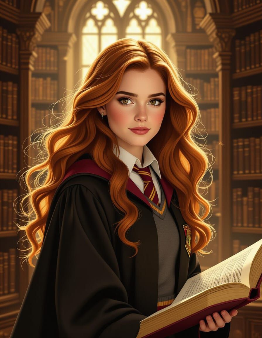 Hermione Granger in Mystical Library, Fantasy Art
