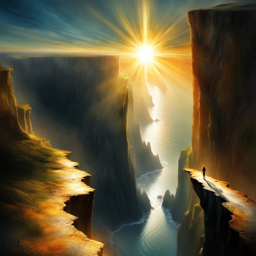 Surreal Landscape with Cliff and Bright Sunlight in a Tim Bu...