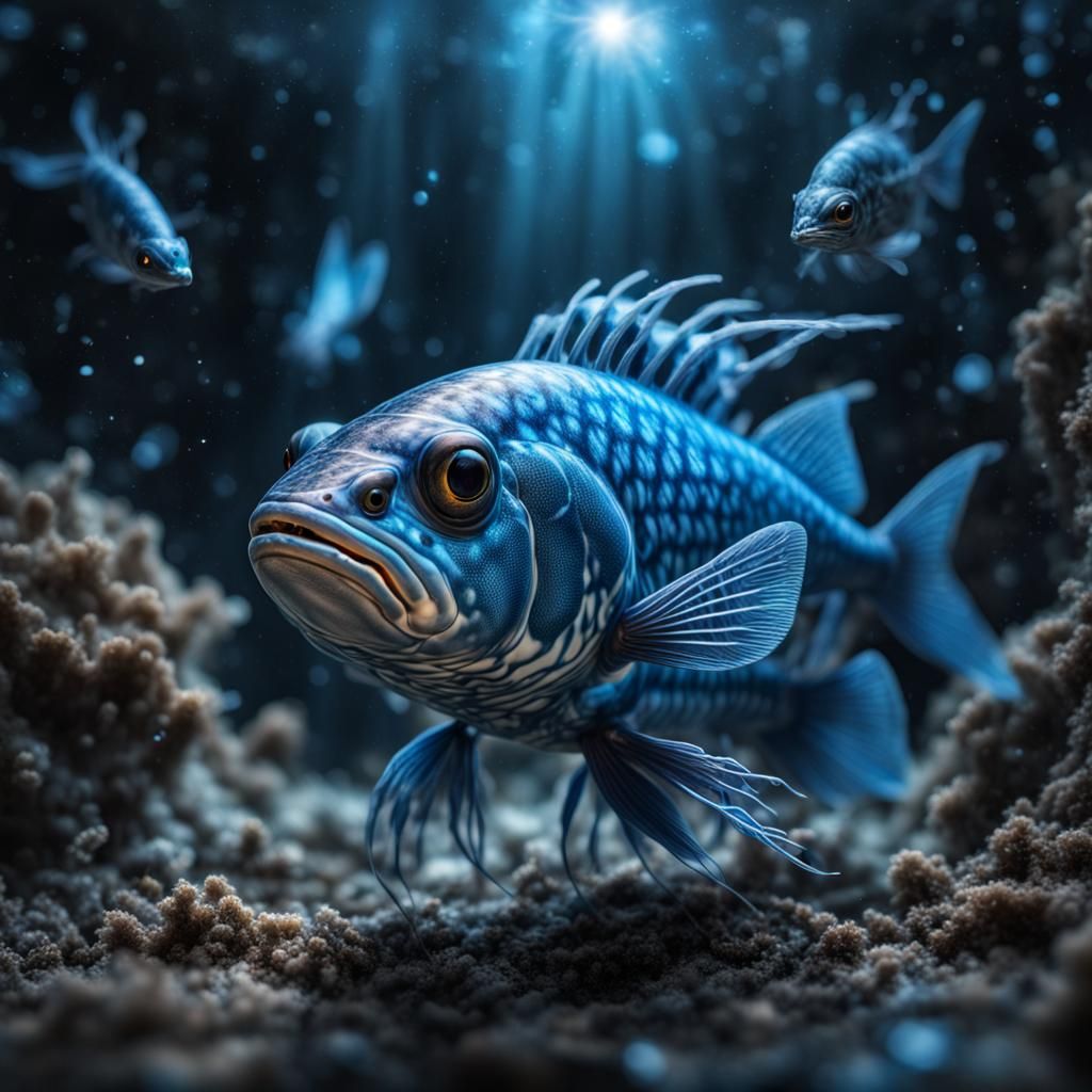 Cosmic Spawning: Hyperrealistic Fantasy in Blue