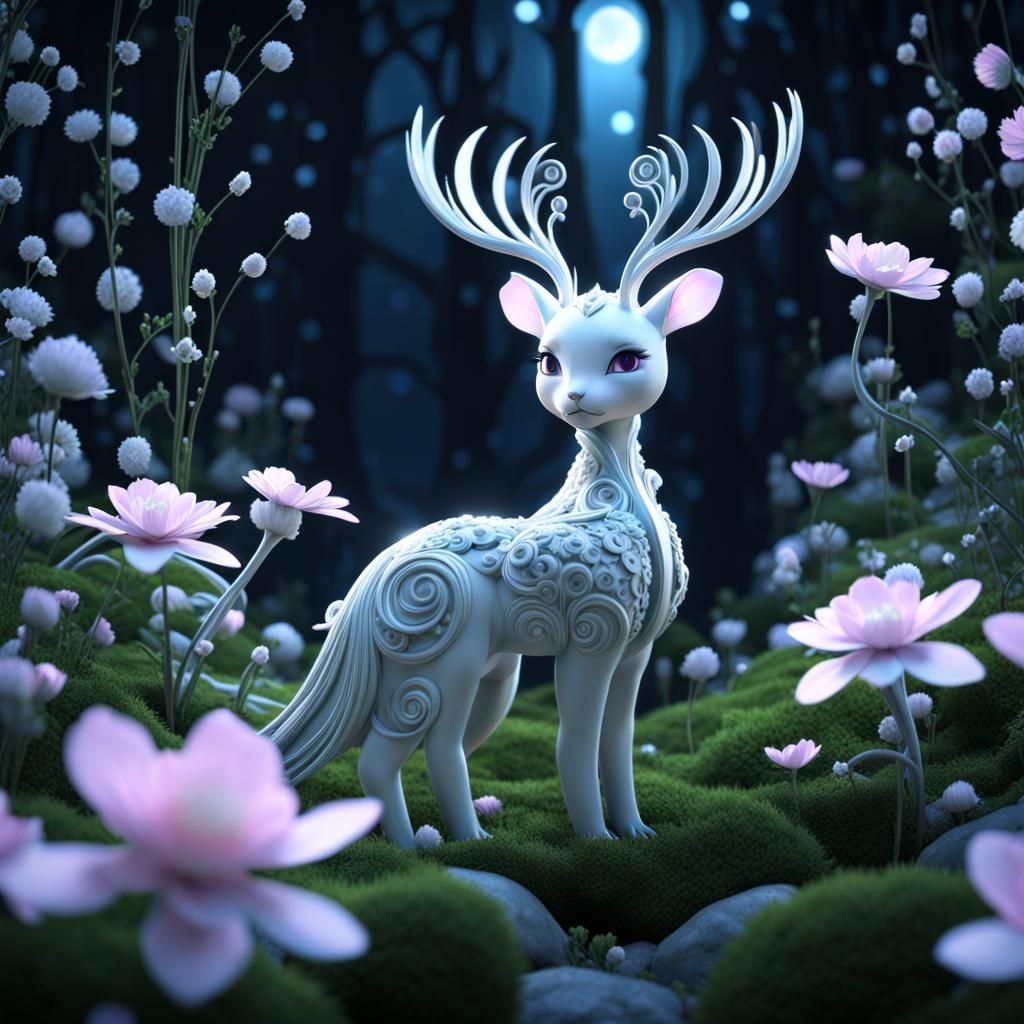 Biomechanical Forest Spirit in Kawaii Anime Style