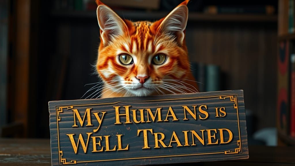 Ginger Tom Cat with Elegant Sign in Moody, Cinematic Lightin...