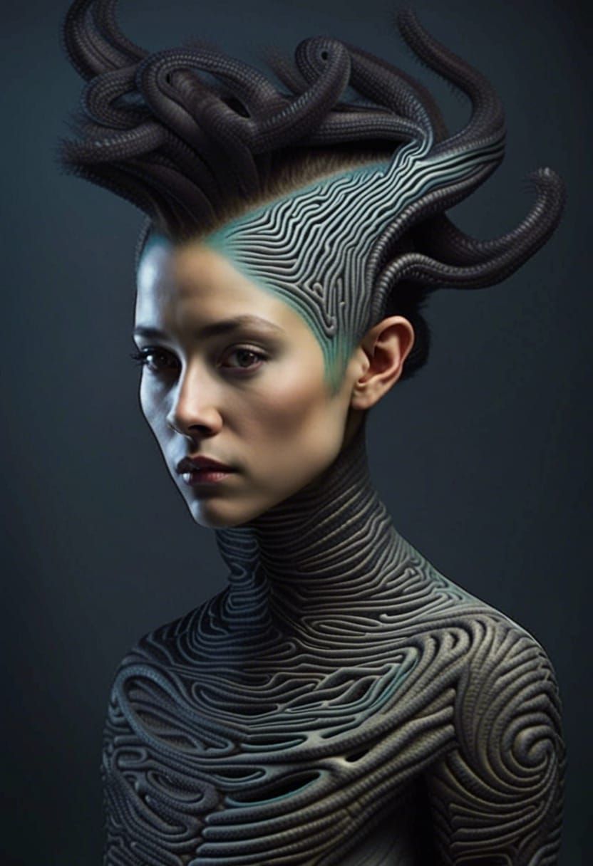 Alien with Maze Hairstyle: A Surreal Portrait