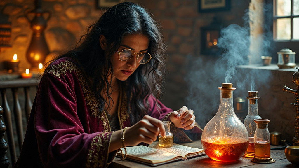 Mediterranean Witch Conducting Magical Experiments