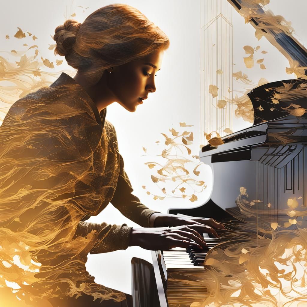 Silhouette at Piano: Four Seasons Double Exposure