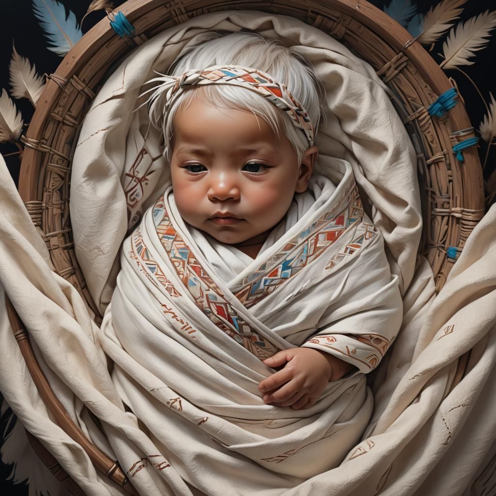 Native American Infant Portrait in Hyperdetailed Style