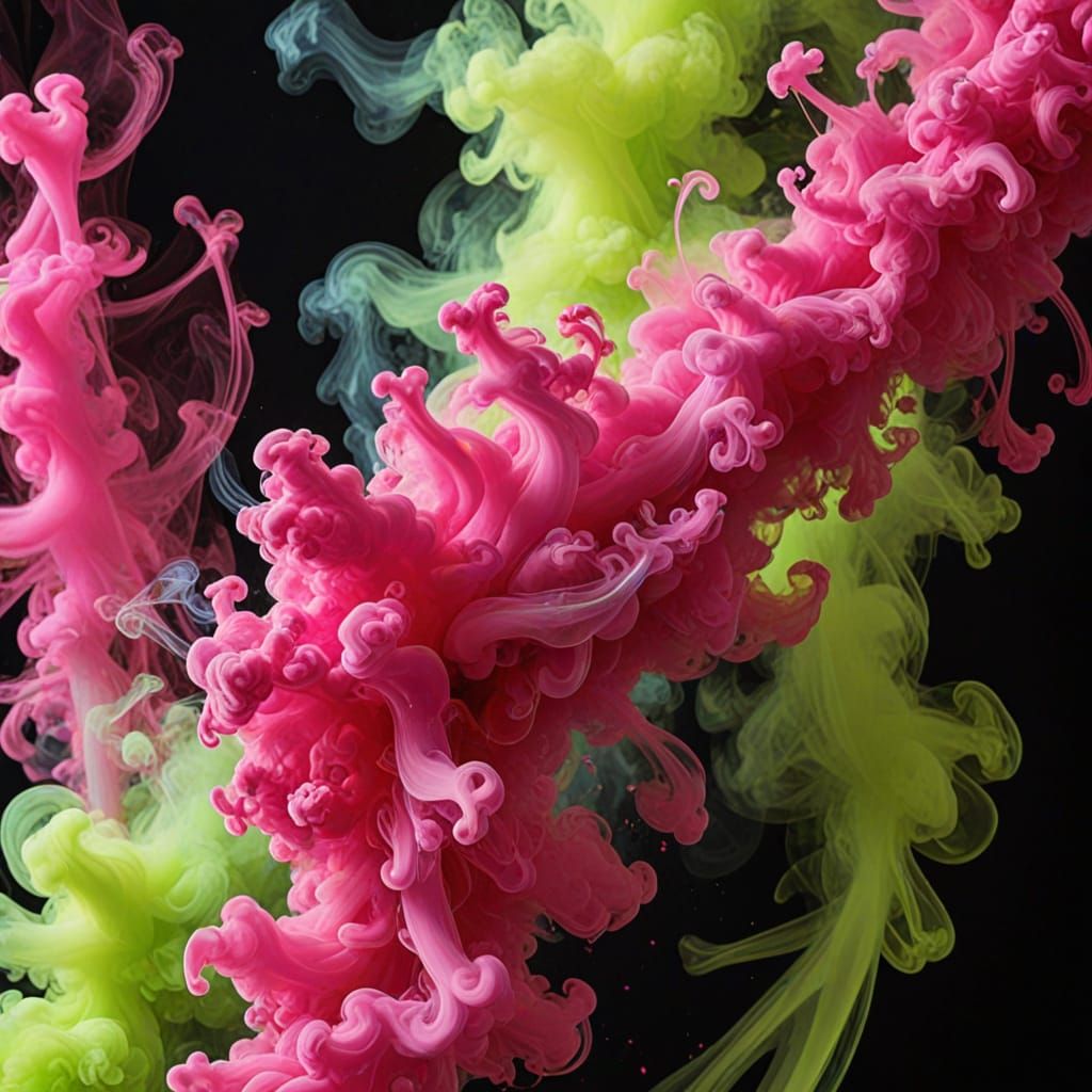 Abstract Smoke Dissolving in Air with Neon Streaks