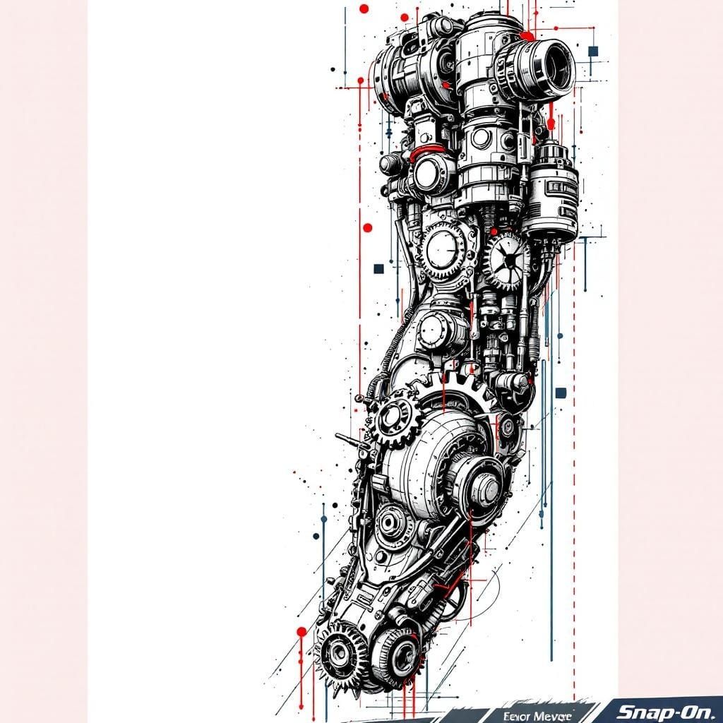 Biomechanical Forearm Tattoo Design in Collage Style