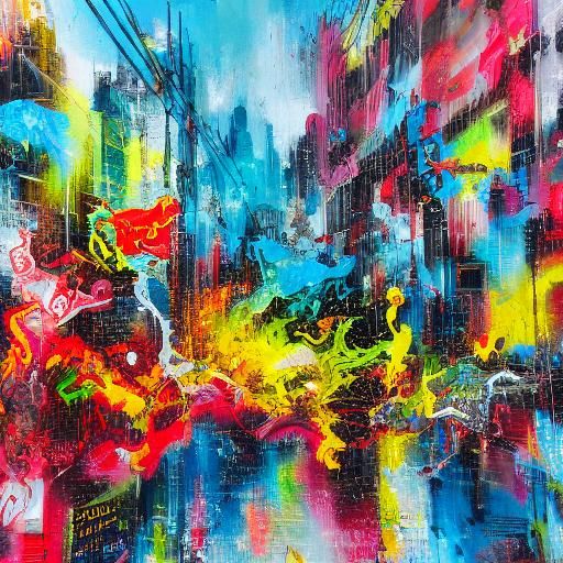 Street Art Character in Polychromatic Cityscape