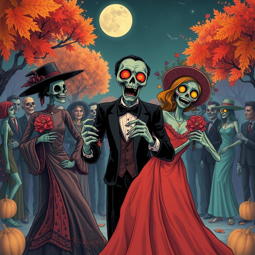 Zombie Prom Night with Undead Dancers in Pop Surrealism Styl...