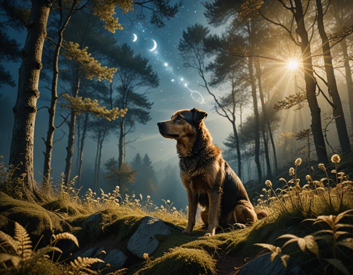 Majestic Dog Portrait Overlooking Hidden Kingdom
