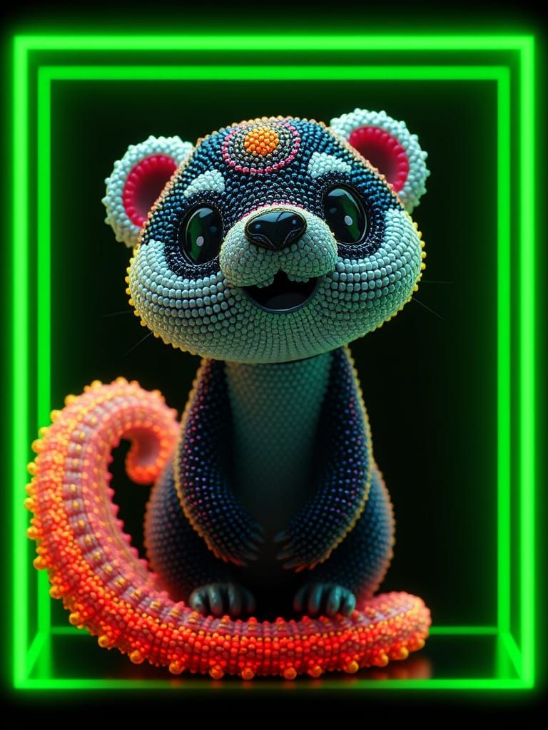 Friendly Chibi Ferret Sculpture in Fractal Art Style