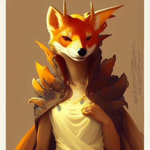 Dragon Kitsune Prince Portrait in Hyperdetailed Style