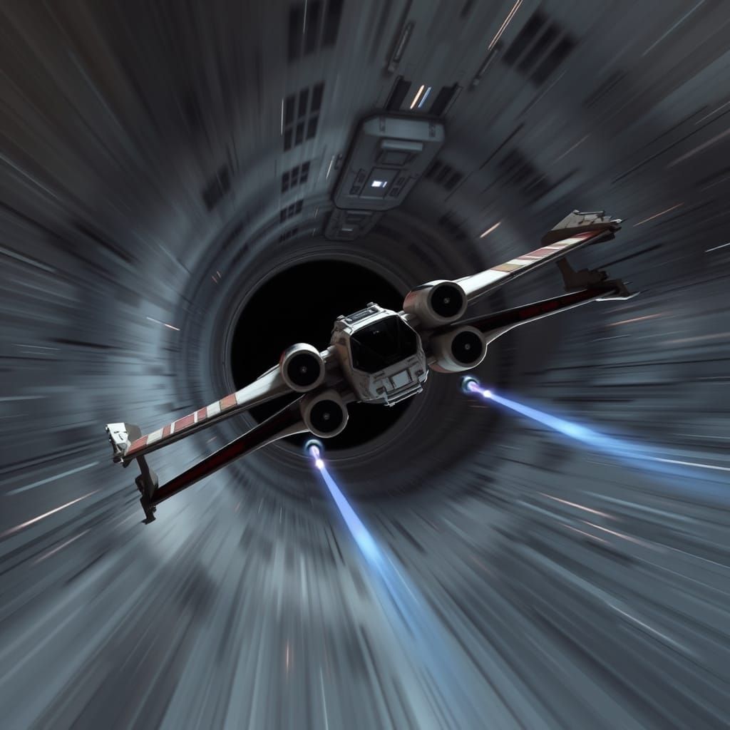 X-Wing Blurs Down Death Star Trench in High-Speed Flight