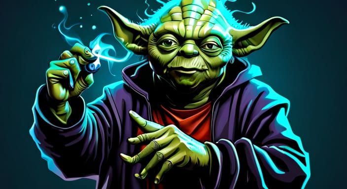 Hyperrealistic Yoda Smoking in Hoodie: Splash Art